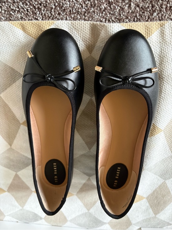 Ted Baker Shoes - Ted Baker Black Bow Ballet Flats with Gold Accents
